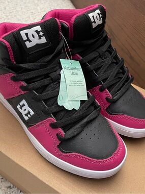 DC Black and Hot Pink High-Top Skate Shoes